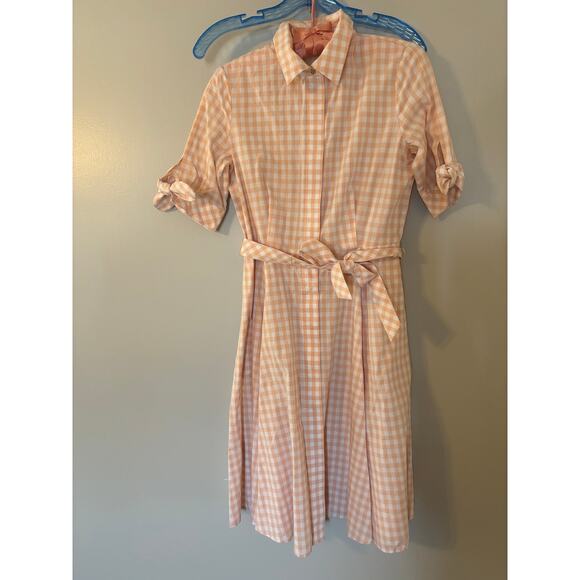 Light Pink and White Size 2 Calvin Klein Gingham Dress Button Up and Tie front - Picture 1 of 3